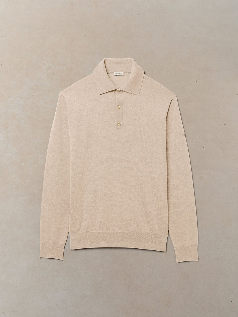 Worsted Cashmere Long Sleeve Polo - Mens (Dune)