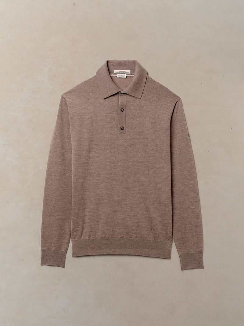Worsted Cashmere Long Sleeve Polo - Mens (Hickory)
