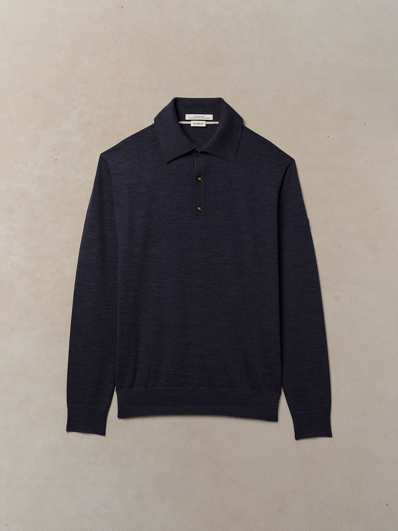 Worsted Cashmere Long Sleeve Polo - Mens (Ink)