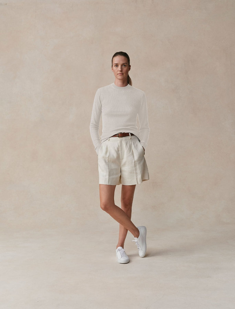 Silk Cashmere Micro Cable Crewneck - Womens (Alabaster)