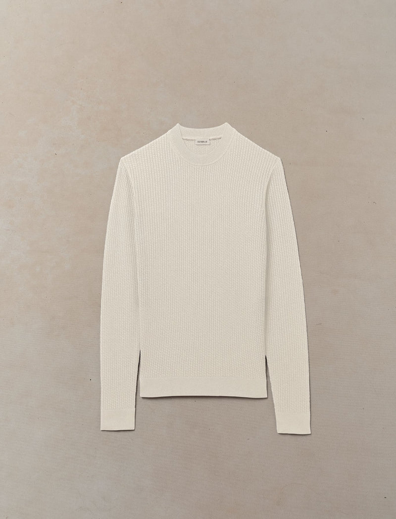 Silk Cashmere Micro Cable Crewneck - Womens (Alabaster)