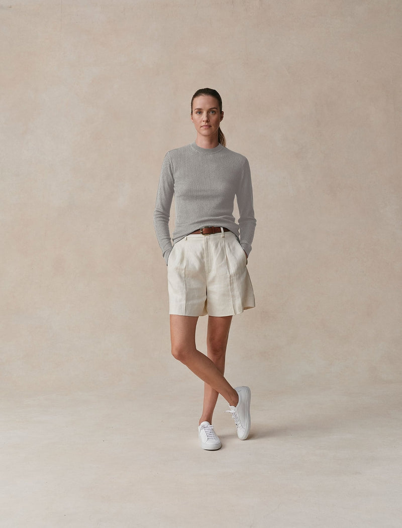 Silk Cashmere Micro Cable Crewneck - Womens (Fog)