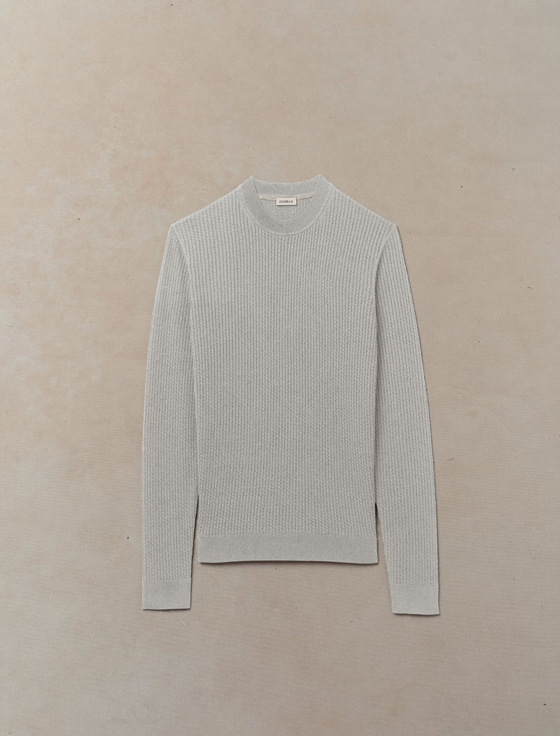 Silk Cashmere Micro Cable Crewneck - Womens (Fog)