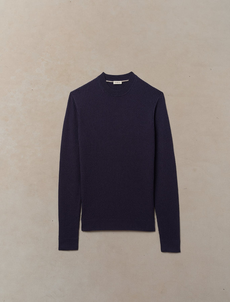 Silk Cashmere Micro Cable Crewneck - Womens (Ink)