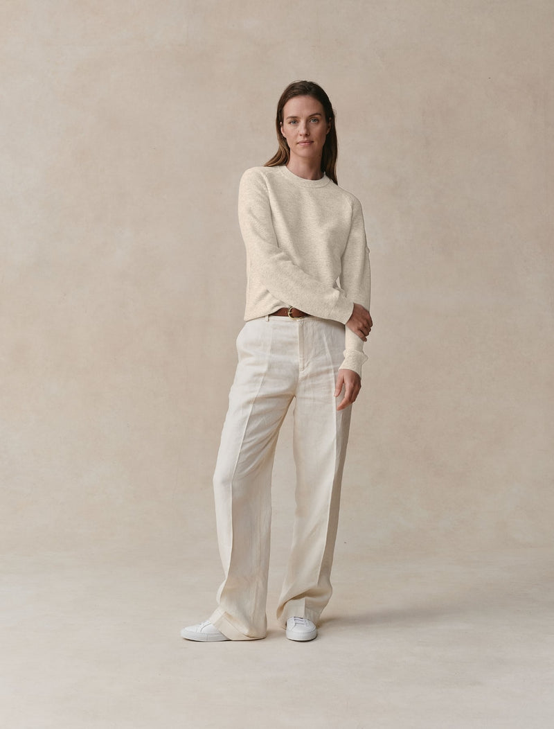 Woolen Cashmere Linkstitch Crewneck - Womens (Alabaster)