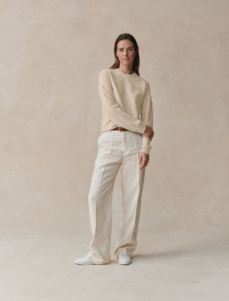 Woolen Cashmere Linkstitch Crewneck - Womens (Dune)