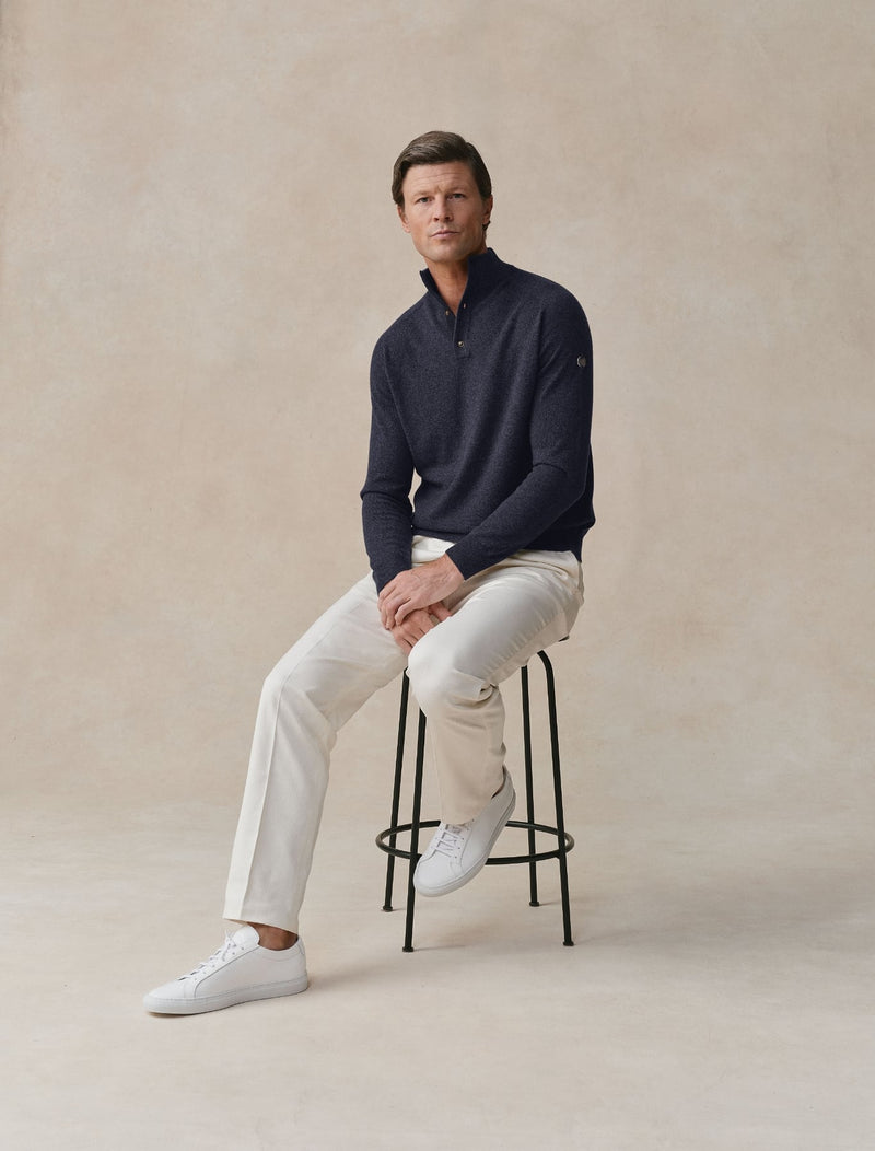 Woolen Cashmere Quarter Button - Mens (Ink)