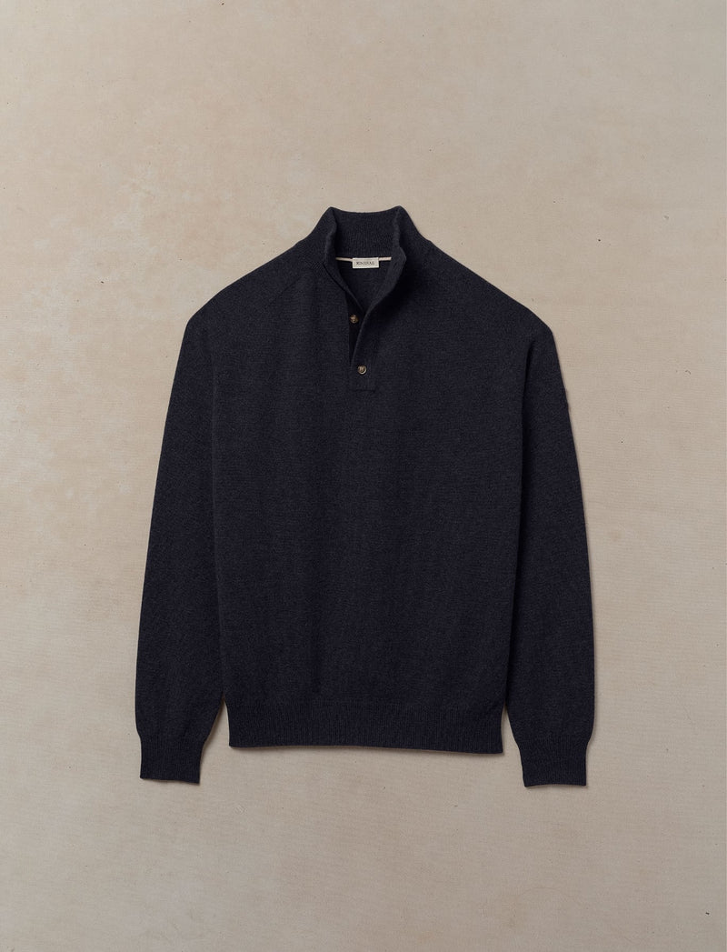 Woolen Cashmere Quarter Button - Mens (Ink)