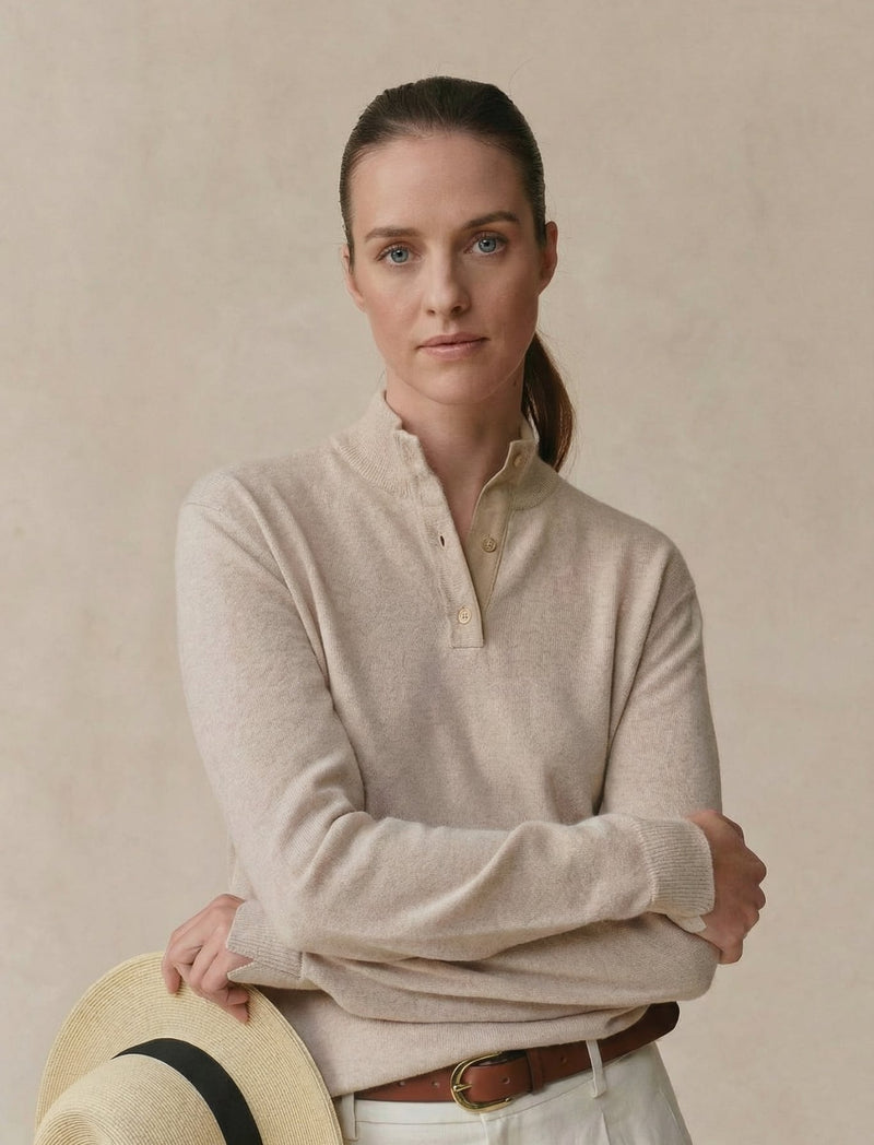 Woolen Cashmere Quarter Button - Womens (Dune)