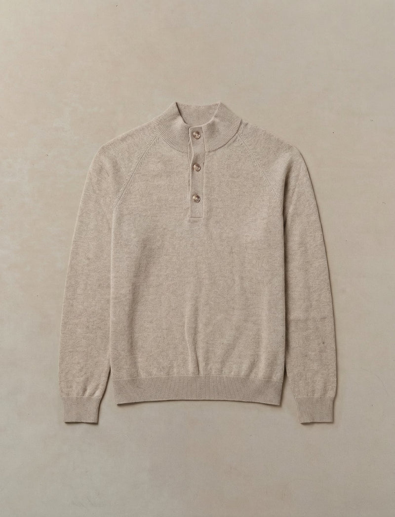 Woolen Cashmere Quarter Button - Womens (Dune)
