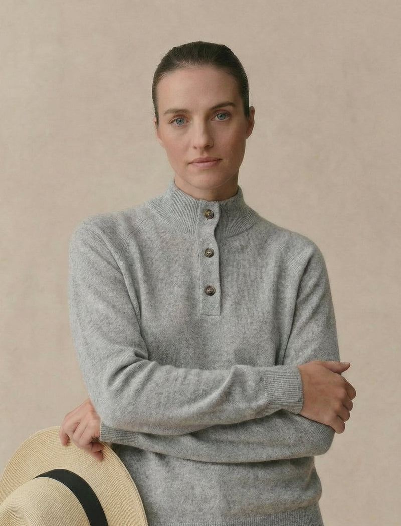 Woolen Cashmere Quarter Button - Womens (Fog)