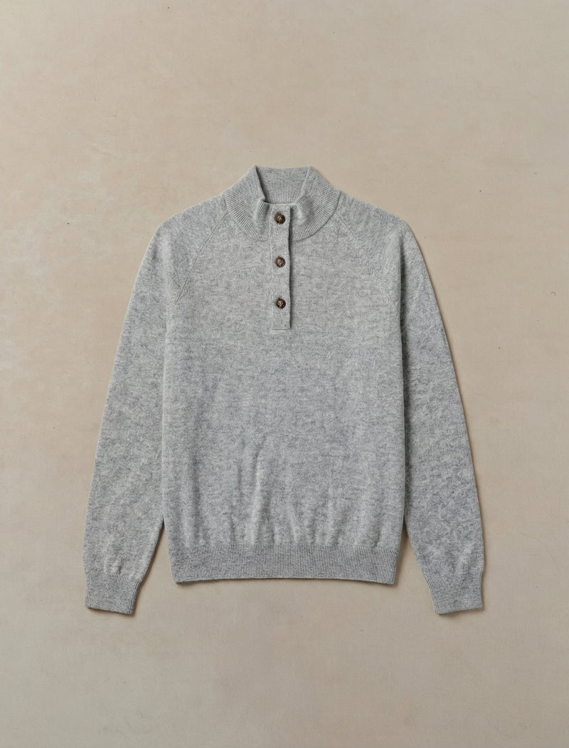 Woolen Cashmere Quarter Button - Womens (Fog)