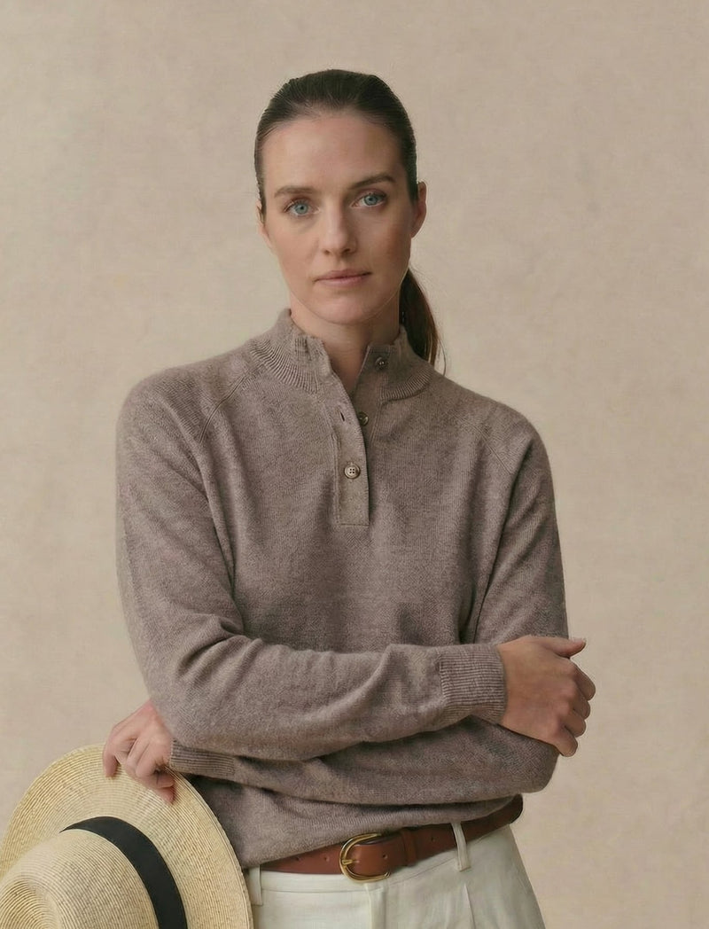Woolen Cashmere Quarter Button - Womens (Hickory)