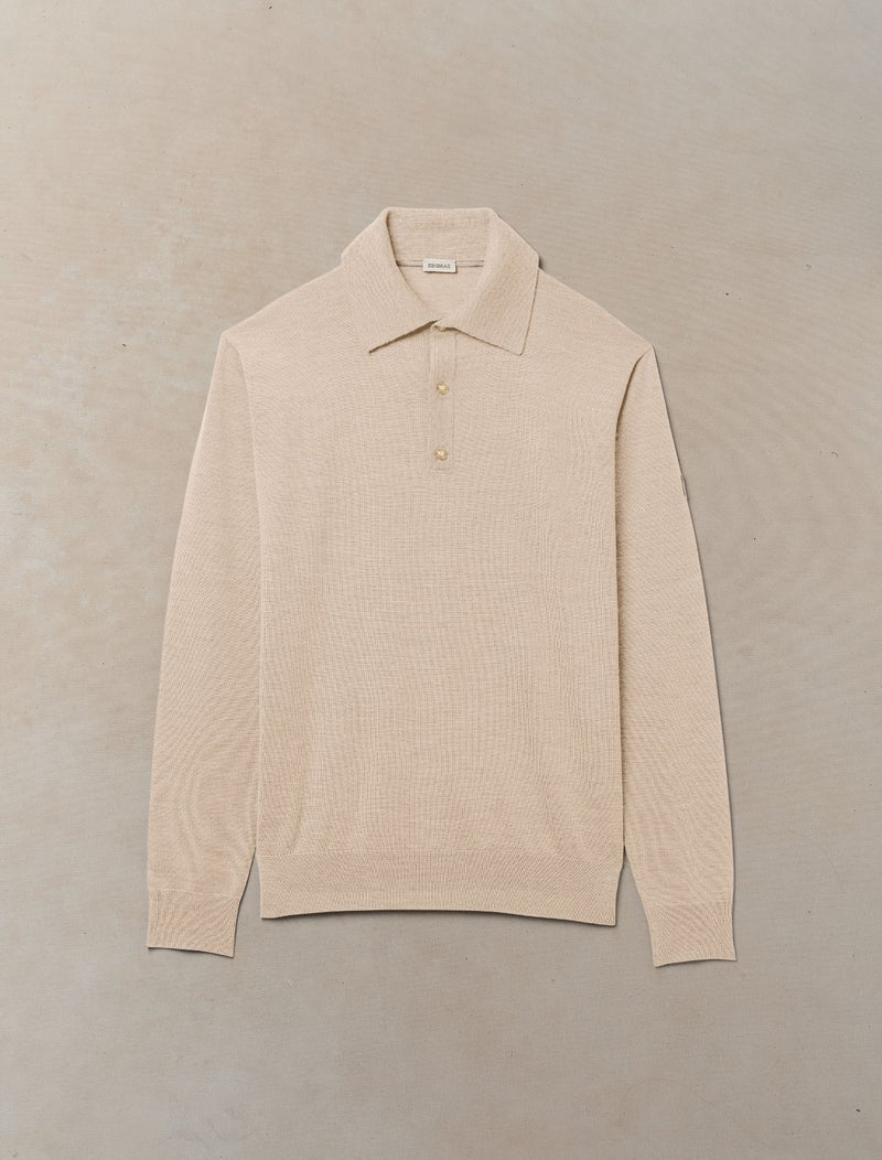 Worsted Cashmere Long Sleeve Polo - Mens (Dune)