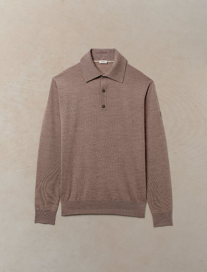 Worsted Cashmere Long Sleeve Polo - Mens (Hickory)