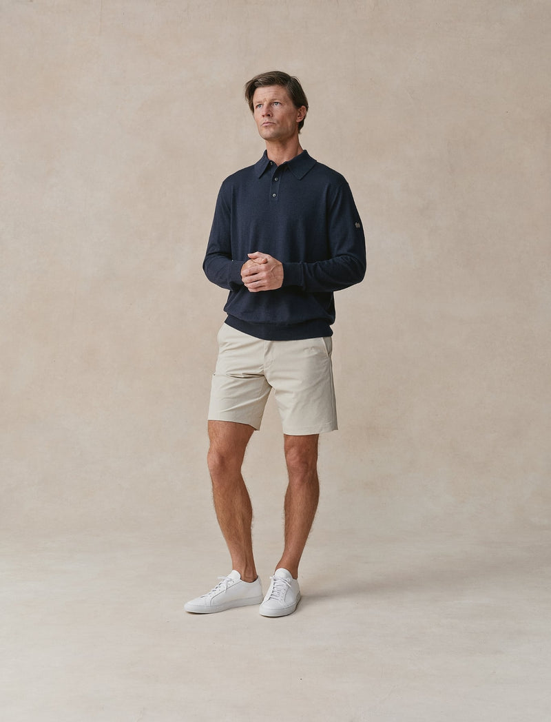 Worsted Cashmere Long Sleeve Polo - Mens (Ink)