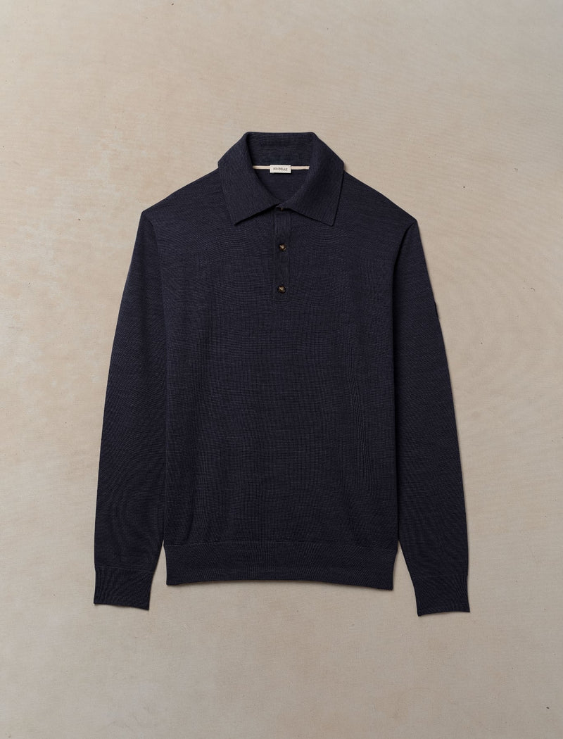 Worsted Cashmere Long Sleeve Polo - Mens (Ink)