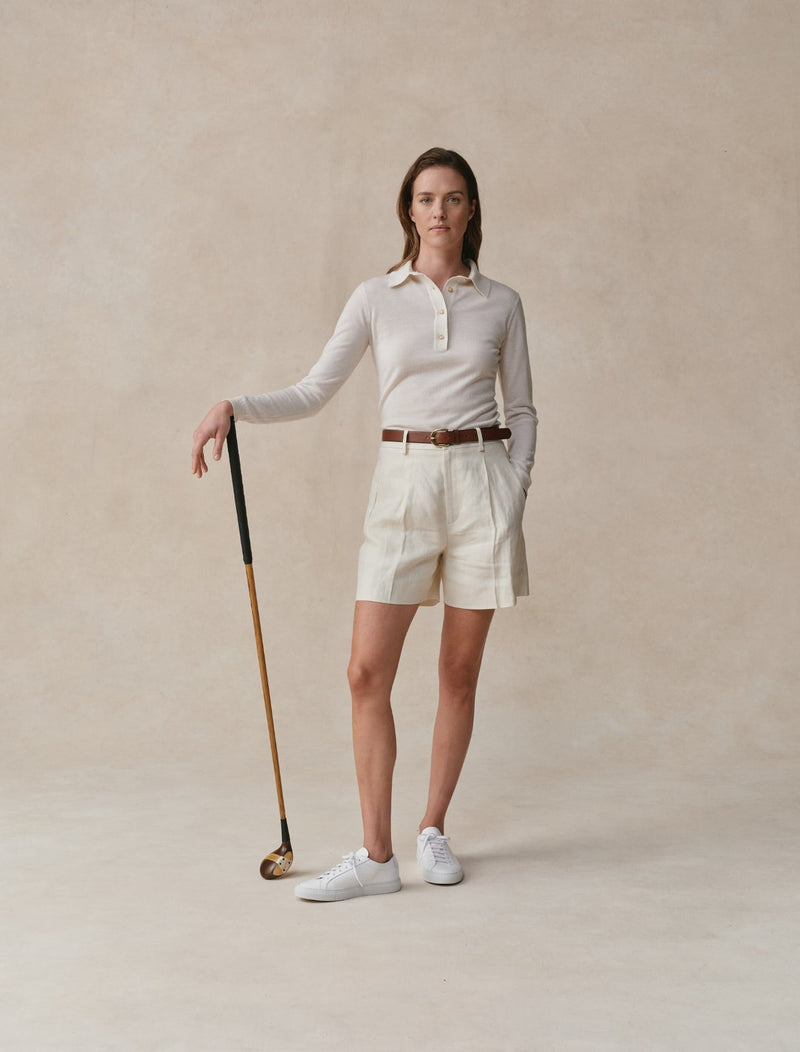 Worsted Cashmere Long Sleeve Polo - Womens (Alabaster)