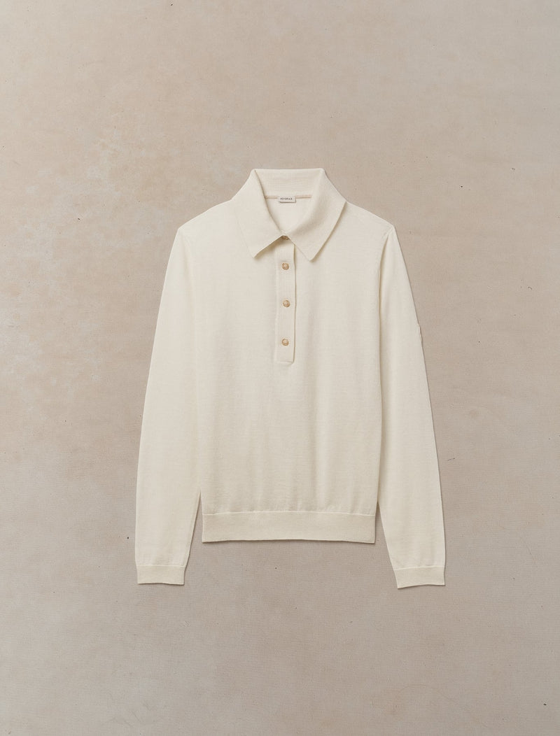 Worsted Cashmere Long Sleeve Polo - Womens (Alabaster)