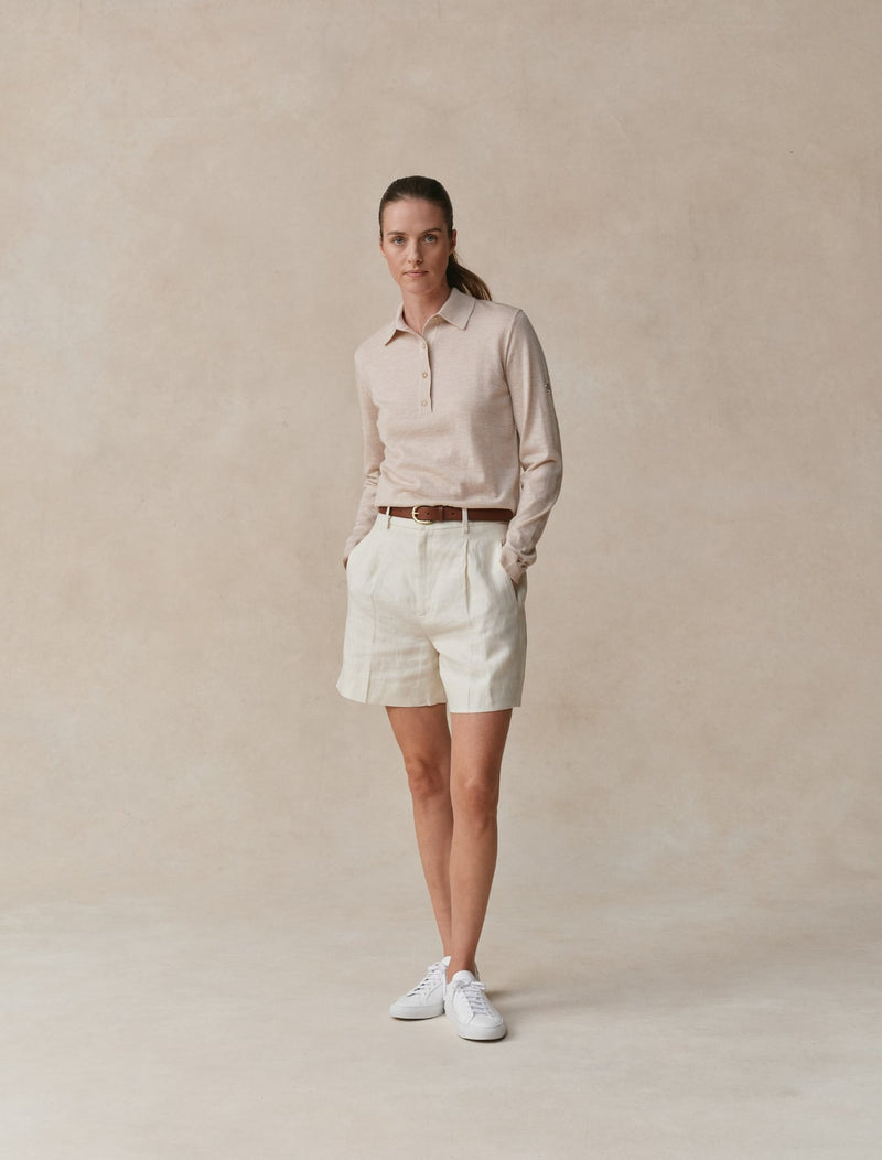 Worsted Cashmere Long Sleeve Polo - Womens (Dune)