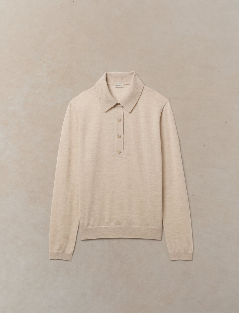 Worsted Cashmere Long Sleeve Polo - Womens (Dune)