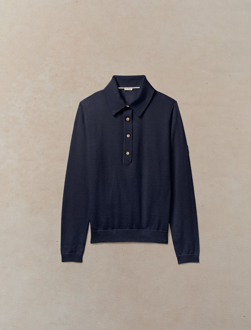 Worsted Cashmere Long Sleeve Polo - Womens (Ink)