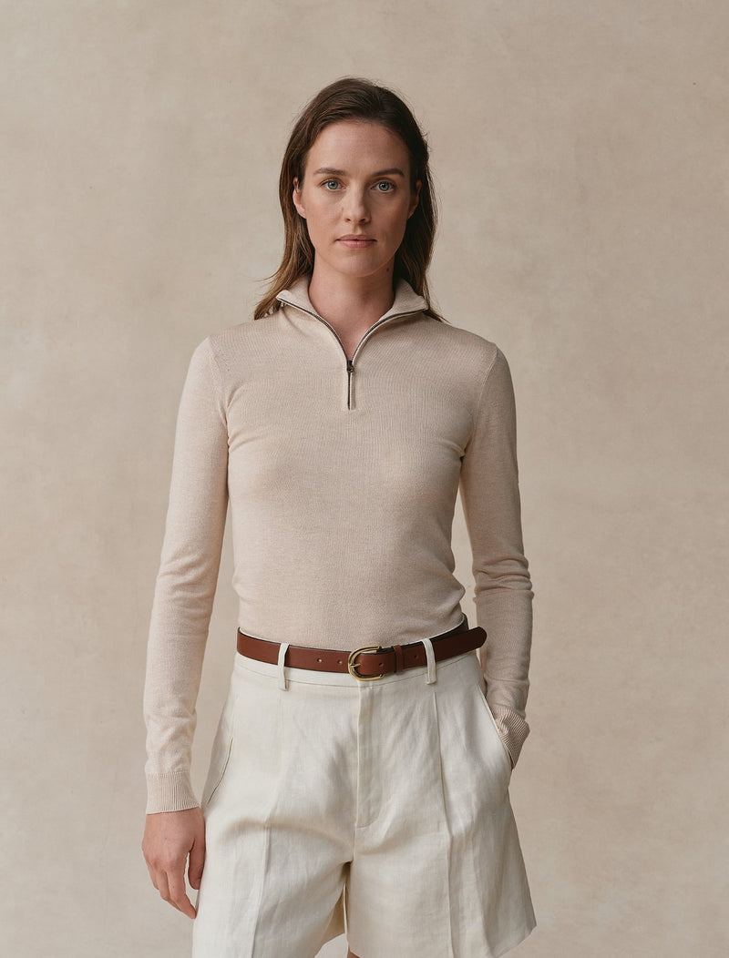 Worsted Cashmere Quarter Zip - Womens (Dune)