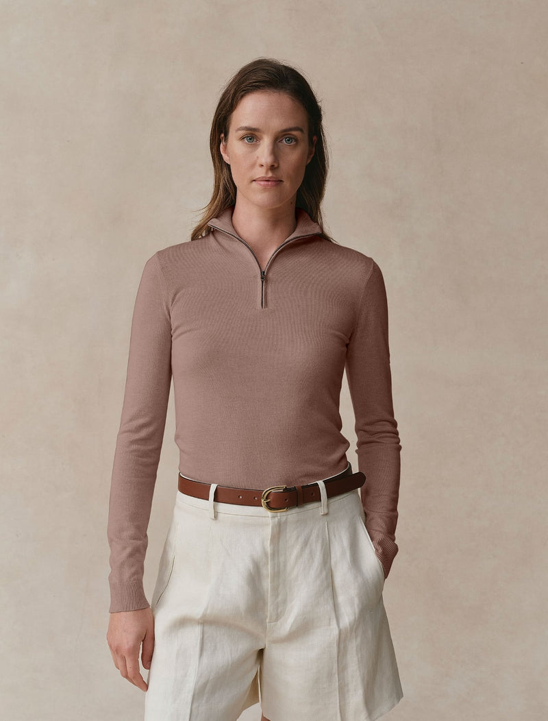 Worsted Cashmere Quarter Zip - Womens (Hickory)