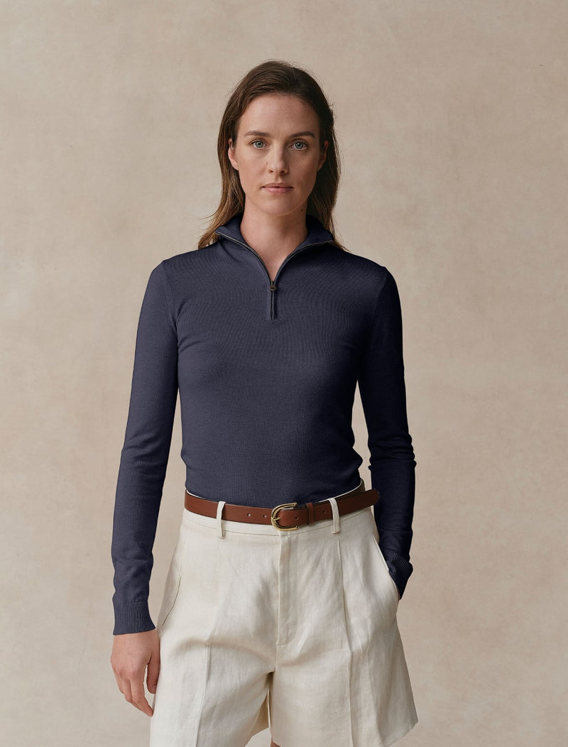 Worsted Cashmere Quarter Zip - Womens (Ink)